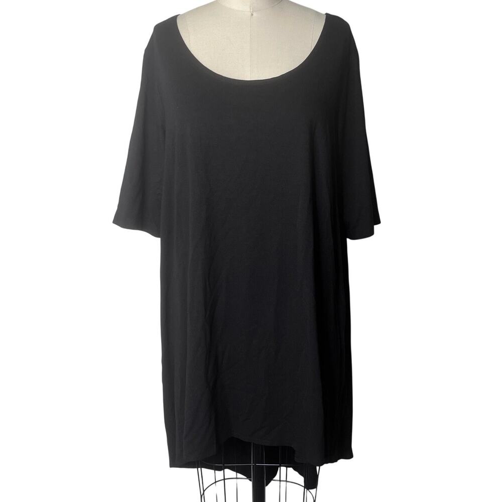 Bryn Walker Bamboo Blend Scoop Neck High Low Tunic Large Black Lagenlook